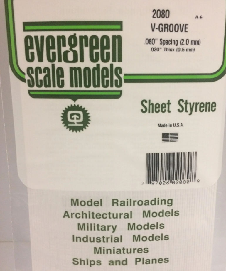 Evergreen Scale Models Evergreen 2080 - .080" X 6" X 12" OPAQUE WHITE POLYSTYRENE V GROOVE SIDING (1) SHEET