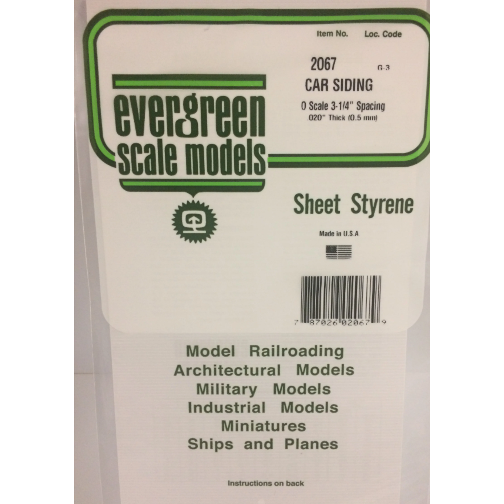 Evergreen Scale Models Evergreen 2067 - .067" X 6" X 12" OPAQUE WHITE POLYSTYRENE O SCALE FREIGHT CAR SIDING (1) SHEET