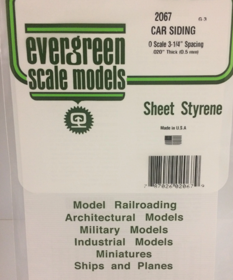 Evergreen Scale Models Evergreen 2067 - .067" X 6" X 12" OPAQUE WHITE POLYSTYRENE O SCALE FREIGHT CAR SIDING (1) SHEET