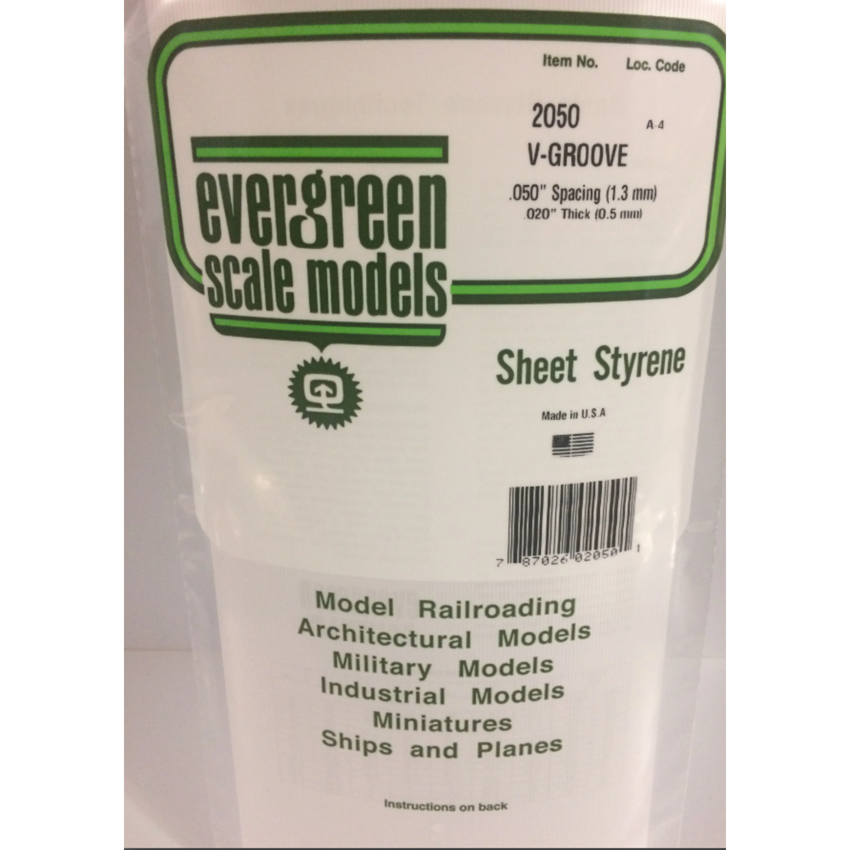 Evergreen Scale Models Evergreen 2050 - .050" X 6" X 12" OPAQUE WHITE POLYSTYRENE V GROOVE SIDING (1) SHEET