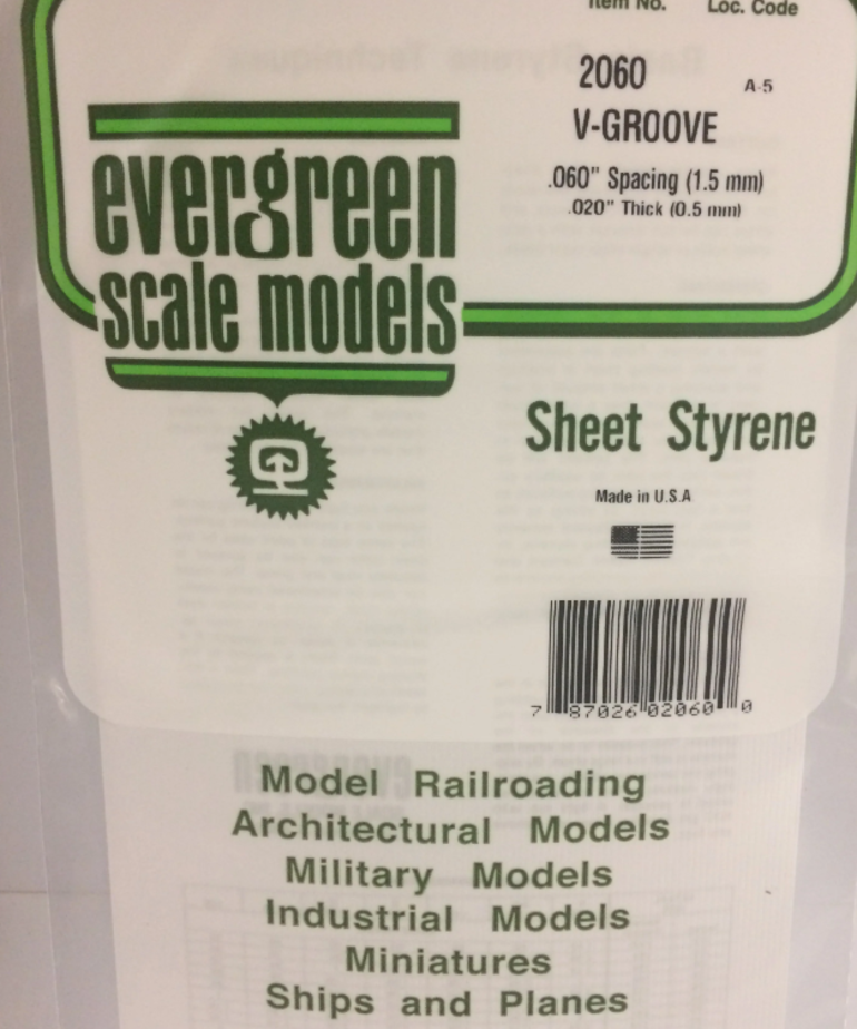 Evergreen Scale Models Evergreen 2060 - .060" X 6" X 12" OPAQUE WHITE POLYSTYRENE V GROOVE SIDING (1) SHEET