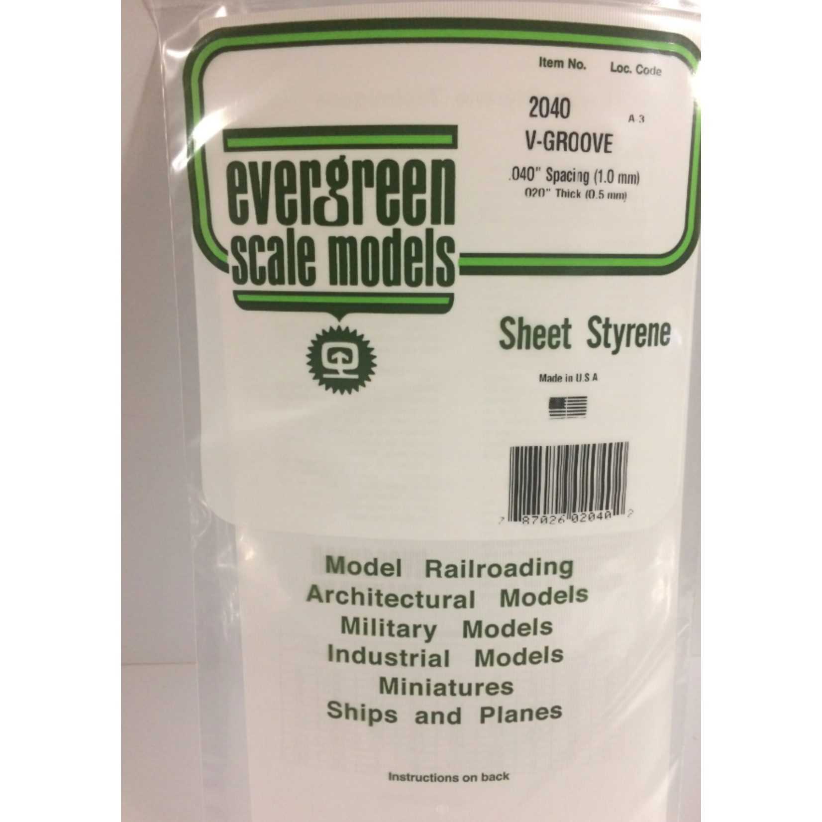 Evergreen Scale Models Evergreen 2040 - .040" X 6" X 12" OPAQUE WHITE POLYSTYRENE V GROOVE SIDING (1) SHEET