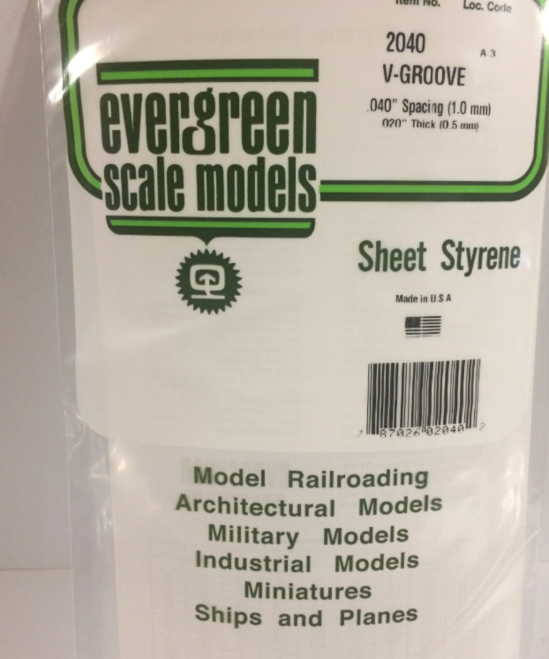 Evergreen Scale Models Evergreen 2040 - .040" X 6" X 12" OPAQUE WHITE POLYSTYRENE V GROOVE SIDING (1) SHEET