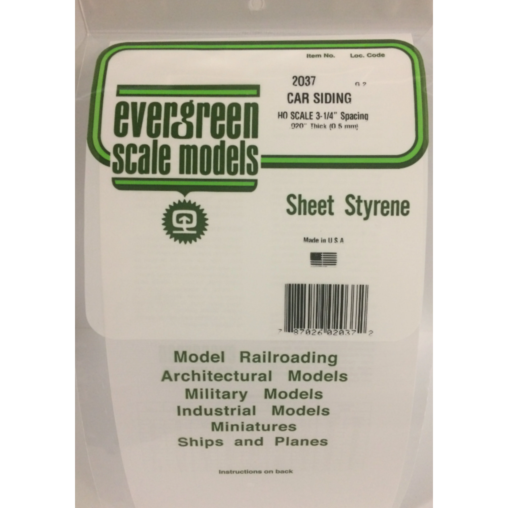 Evergreen Scale Models Evergreen 2037 - .037" X 6" X 12" OPAQUE WHITE POLYSTYRENE HO SCALE FREIGHT CAR SIDING (1) SHEET