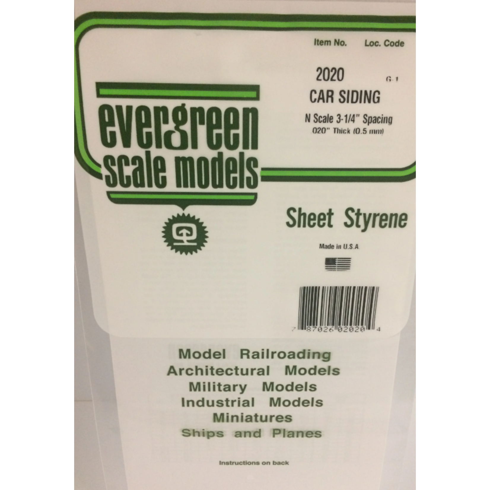 Evergreen Scale Models Evergreen 2020 - .020" X 6" X 12" OPAQUE WHITE POLYSTYRENE N SCALE FREIGHT CAR SIDING (1) SHEET