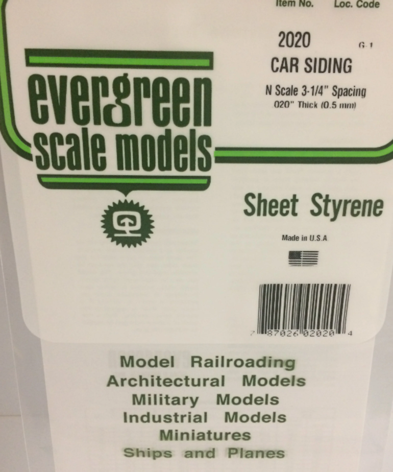 Evergreen Scale Models Evergreen 2020 - .020" X 6" X 12" OPAQUE WHITE POLYSTYRENE N SCALE FREIGHT CAR SIDING (1) SHEET