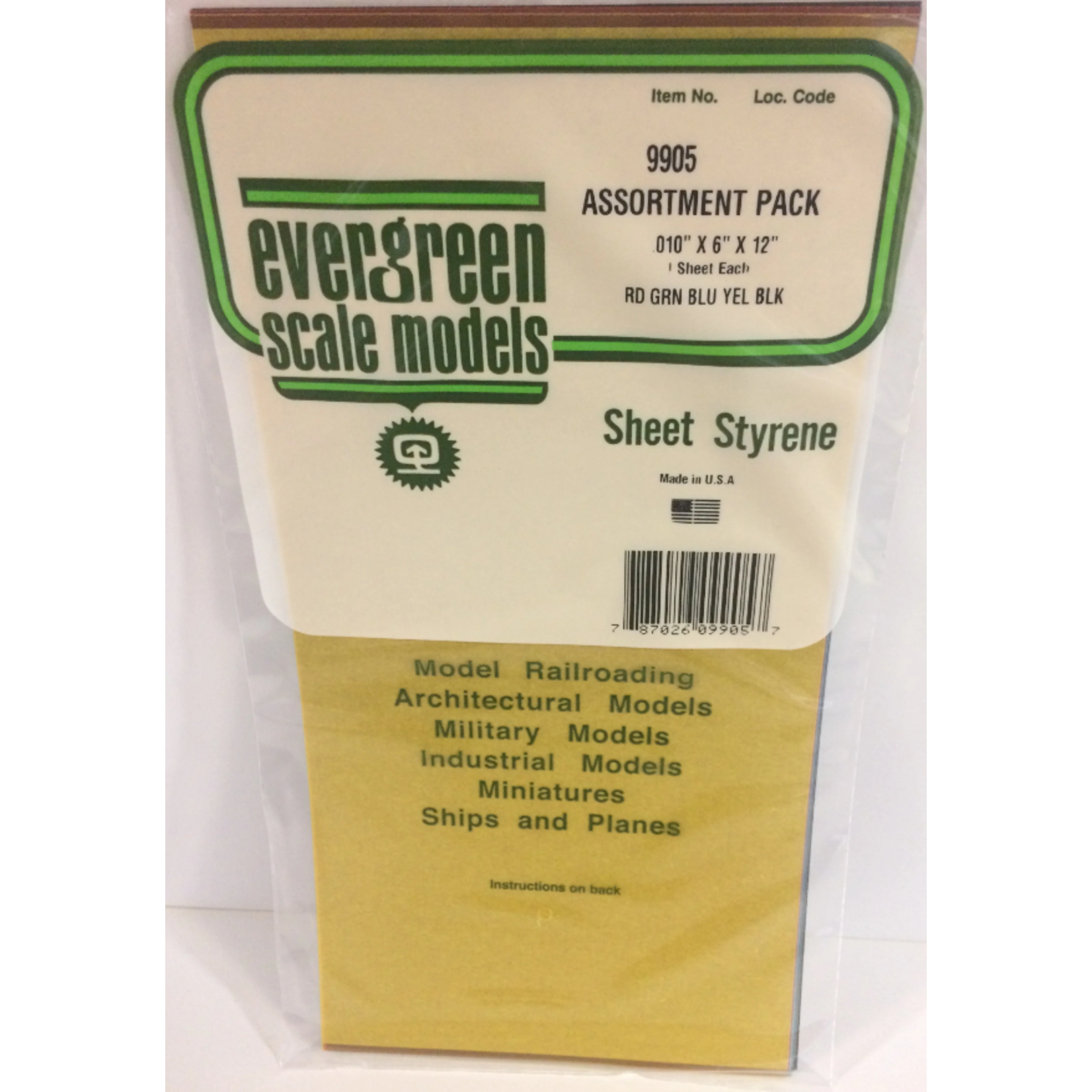 Evergreen Scale Models Evergreen 9905 - .010" X 6" X 12" COMBO TRANSPARENT POLYSTYRENE (5) SHEETS RED, GREEN, BLUE, YELLOW, BLACK