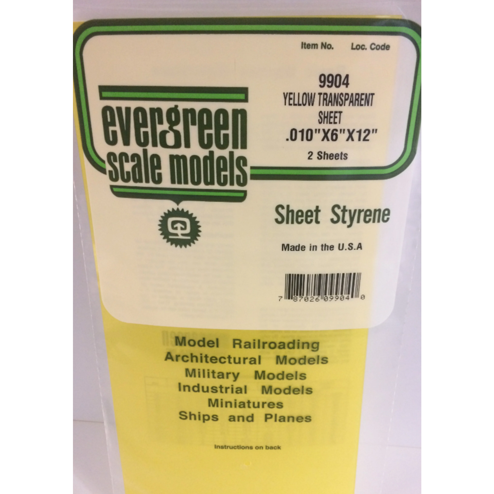 Evergreen Scale Models Evergreen 9904 - .010" X 6" X 12" YELLOW TRANSPARENT POLYSTYRENE (2) SHEETS