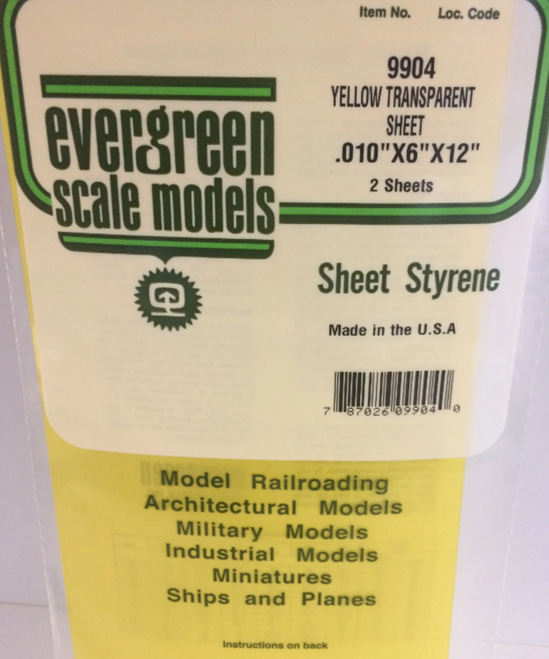 Evergreen Scale Models Evergreen 9904 - .010" X 6" X 12" YELLOW TRANSPARENT POLYSTYRENE (2) SHEETS