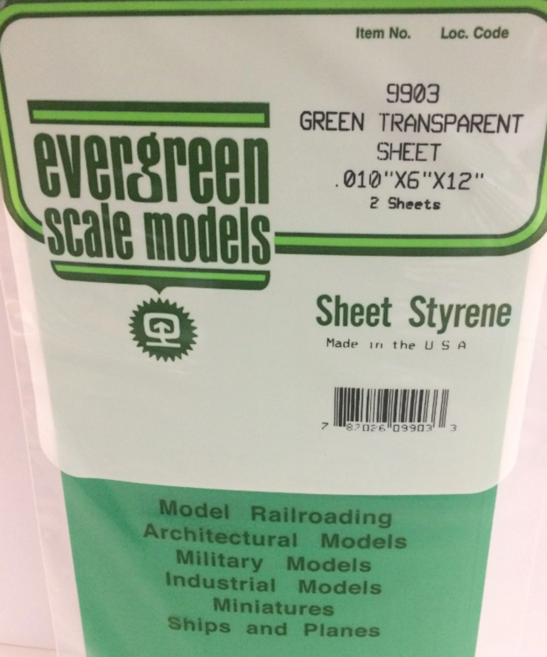Evergreen Scale Models Evergreen 9903 - .010" X 6" X 12" GREEN TRANSPARENT POLYSTYRENE (2) SHEETS
