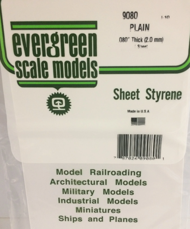 Evergreen Scale Models Evergreen 9080 - .080" (2.0MM) X 6" X 12" PLAIN OPAQUE WHITE POLYSTYRENE (1) SHEET