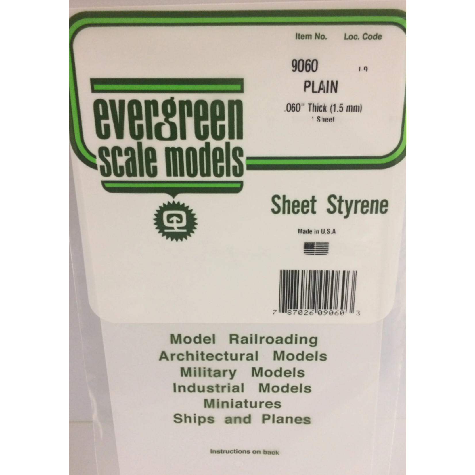 Evergreen Scale Models Evergreen 9060 - .060" (1.5MM) X 6" X 12" PLAIN OPAQUE WHITE POLYSTYRENE (1) SHEET