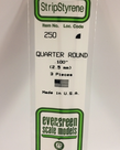 Evergreen Scale Models Evergreen 250 - .100" (2.5MM) X 14" OPAQUE WHITE POLYSTYRENE QUARTER ROUND (3) Pack Evergreen Scale Models Evergreen 250 - .100" (2.5MM) X 14" OPAQUE WHITE POLYSTYRENE QUARTER ROUND (3) Pack