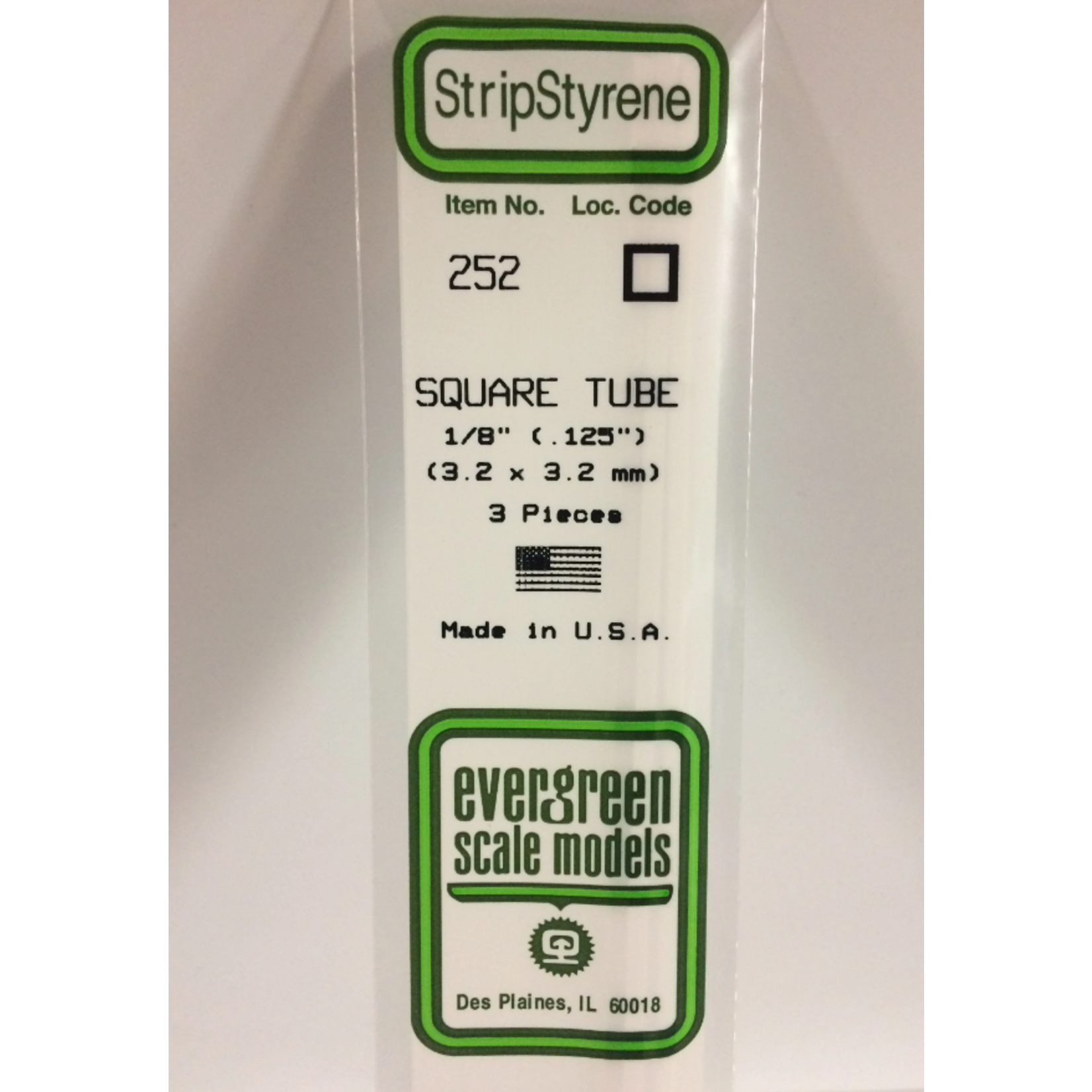 Evergreen Scale Models Evergreen 252 - .125" (3.2MM) X 14" OPAQUE WHITE POLYSTYRENE SQUARE TUBING (3) Pack