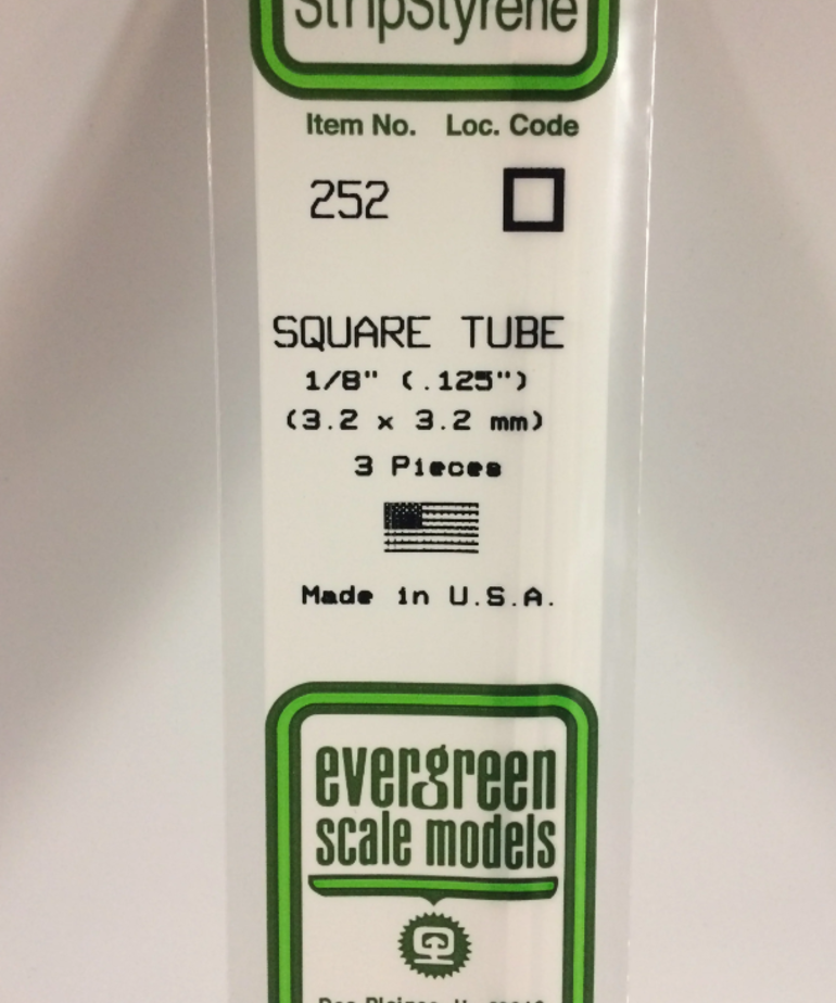 Evergreen Scale Models Evergreen 252 - .125" (3.2MM) X 14" OPAQUE WHITE POLYSTYRENE SQUARE TUBING (3) Pack