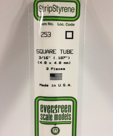 Evergreen Scale Models Evergreen 253 - .188" (4.8MM) X 14" OPAQUE WHITE POLYSTYRENE SQUARE TUBING (3) Pack