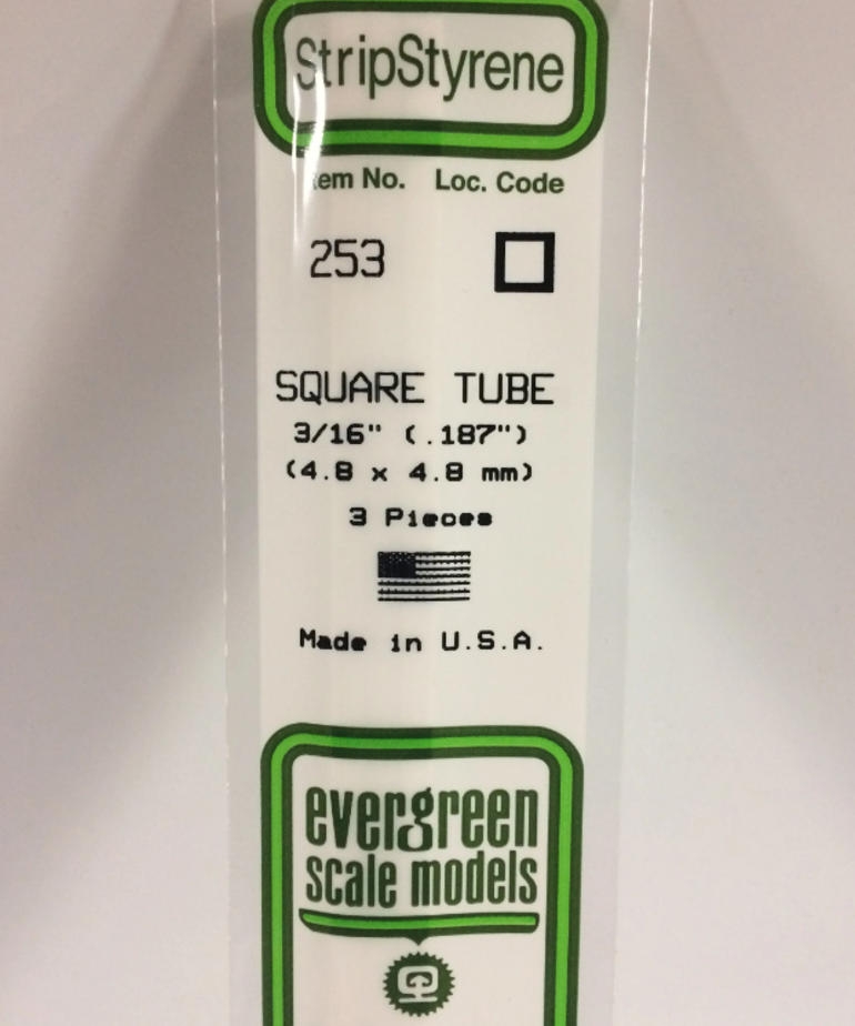 Evergreen Scale Models Evergreen 253 - .188" (4.8MM) X 14" OPAQUE WHITE POLYSTYRENE SQUARE TUBING (3) Pack