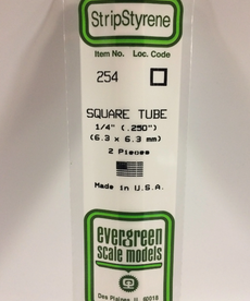 Evergreen Scale Models Evergreen 254 - .250" (6.3MM) X 14" OPAQUE WHITE POLYSTYRENE SQUARE TUBING (2) Pack