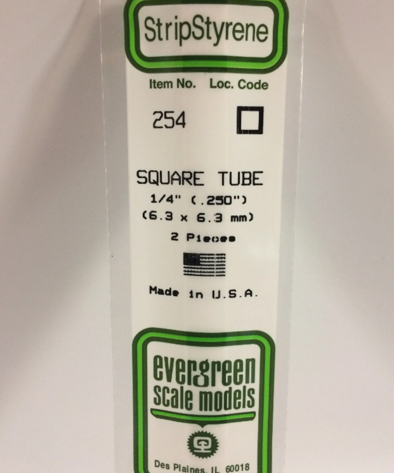 Evergreen Scale Models Evergreen 254 - .250" (6.3MM) X 14" OPAQUE WHITE POLYSTYRENE SQUARE TUBING (2) Pack
