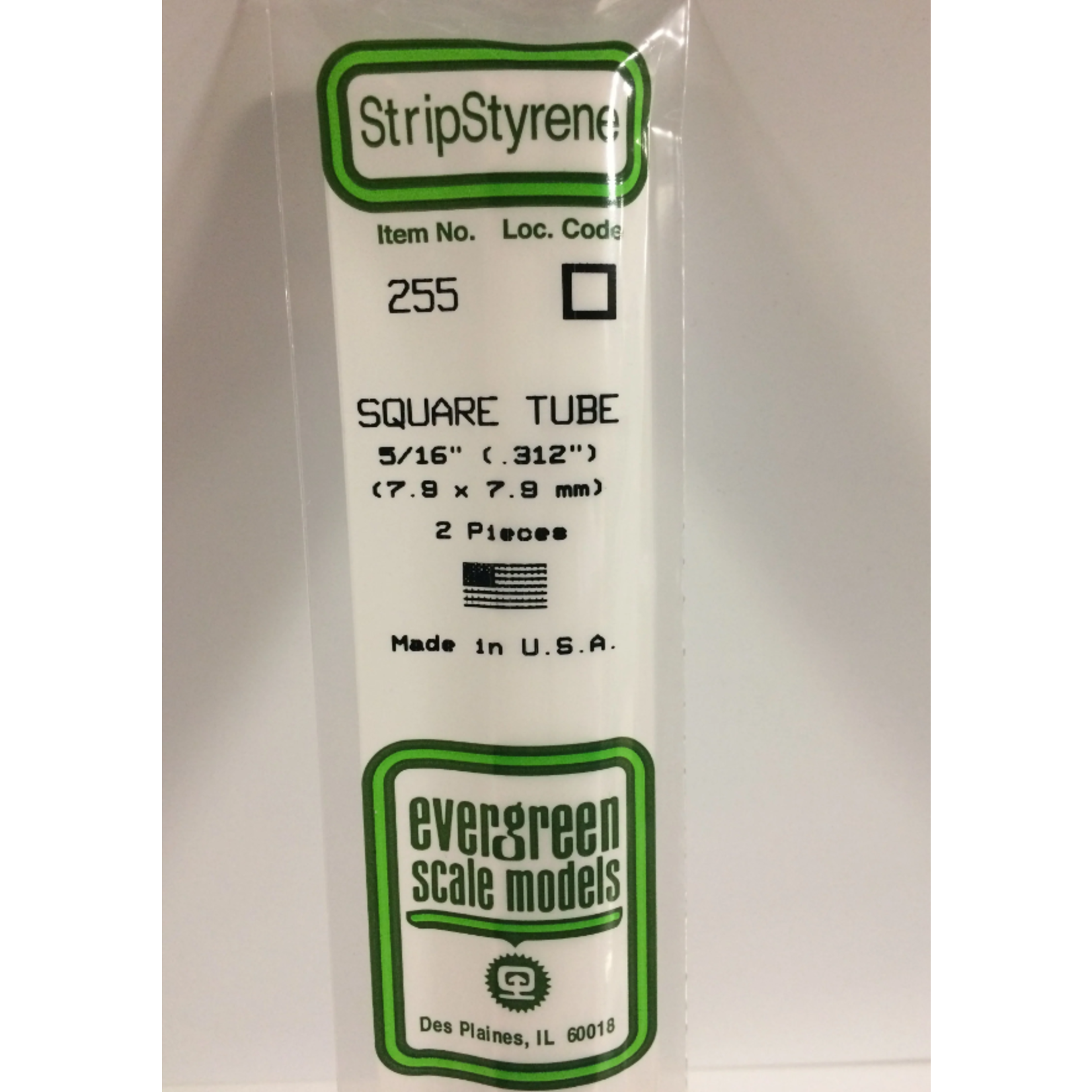 Evergreen Scale Models Evergreen 255 - .312" (7.9MM) X 14" OPAQUE WHITE POLYSTYRENE SQUARE TUBING (2) Pack