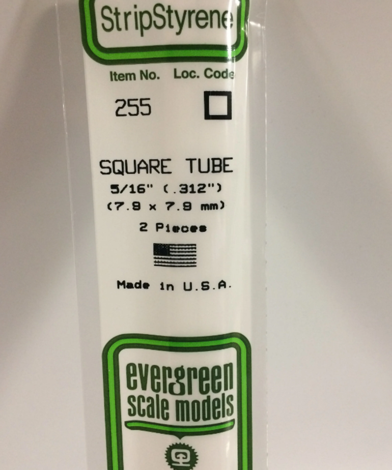 Evergreen Scale Models Evergreen 255 - .312" (7.9MM) X 14" OPAQUE WHITE POLYSTYRENE SQUARE TUBING (2) Pack