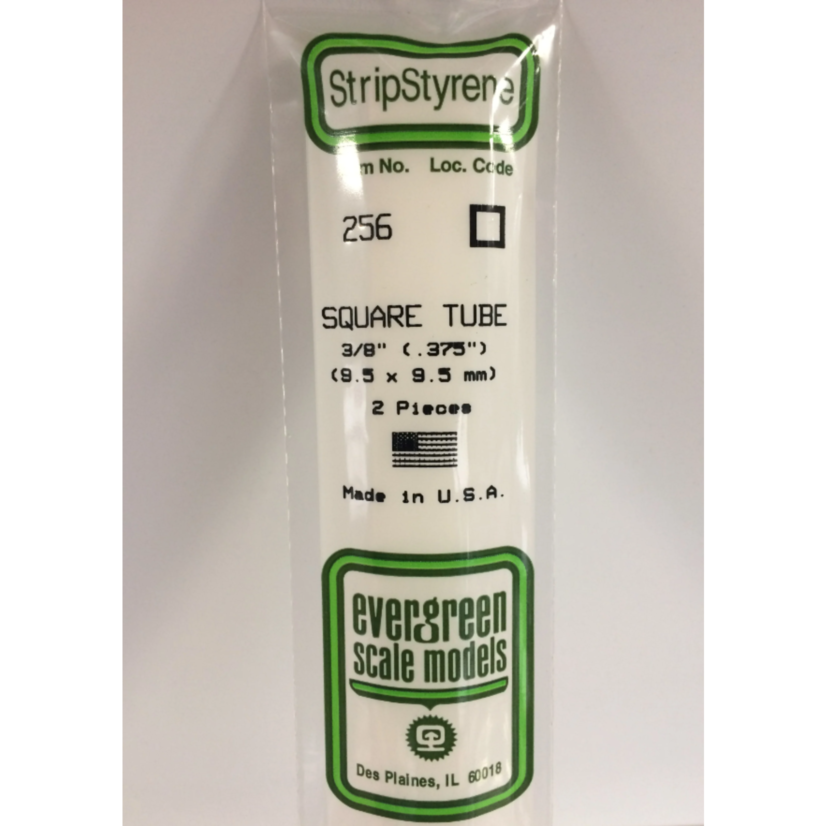 Evergreen Scale Models Evergreen 256 - .375" (9.5MM) X 14" OPAQUE WHITE POLYSTYRENE SQUARE TUBING (2) Pack