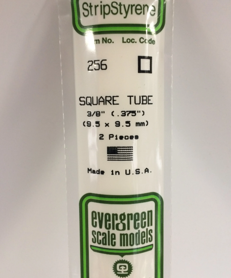 Evergreen Scale Models Evergreen 256 - .375" (9.5MM) X 14" OPAQUE WHITE POLYSTYRENE SQUARE TUBING (2) Pack