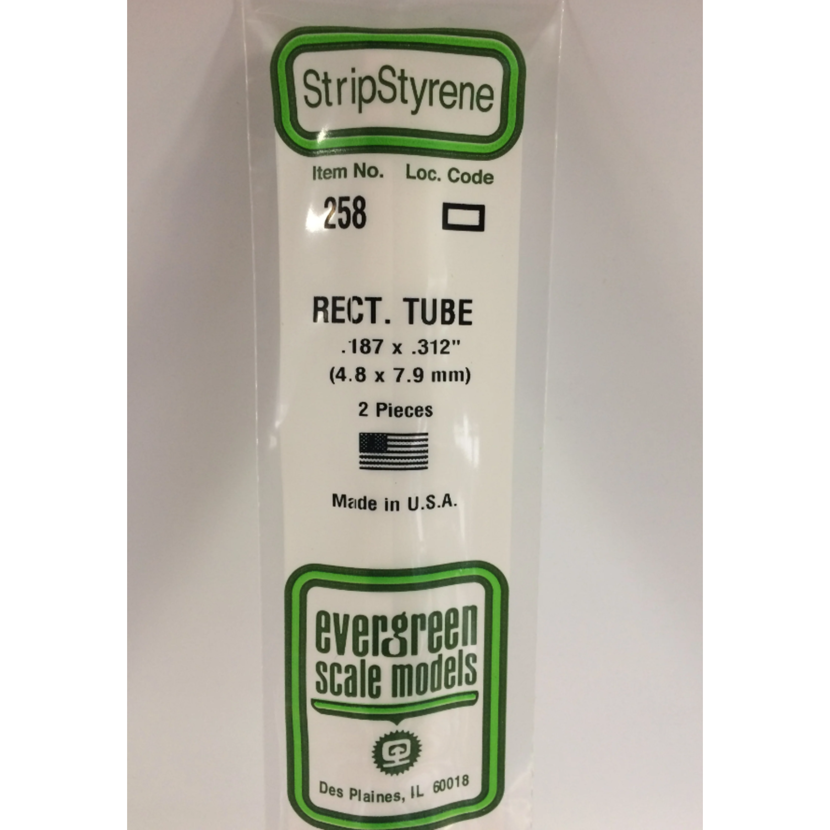 Evergreen Scale Models Evergreen 258 - .188" X .312" (4.8MM X 7.9MM) X 14" OPAQUE WHITE POLYSTYRENE RECTANGULAR TUBING (2) Pack