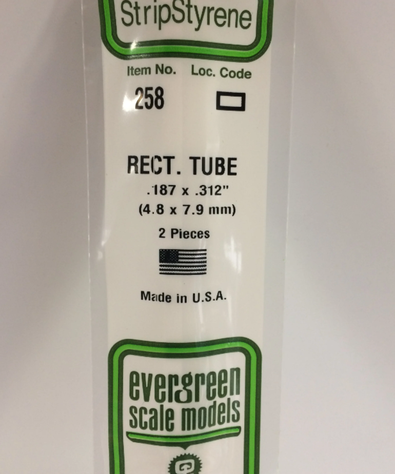 Evergreen Scale Models Evergreen 258 - .188" X .312" (4.8MM X 7.9MM) X 14" OPAQUE WHITE POLYSTYRENE RECTANGULAR TUBING (2) Pack