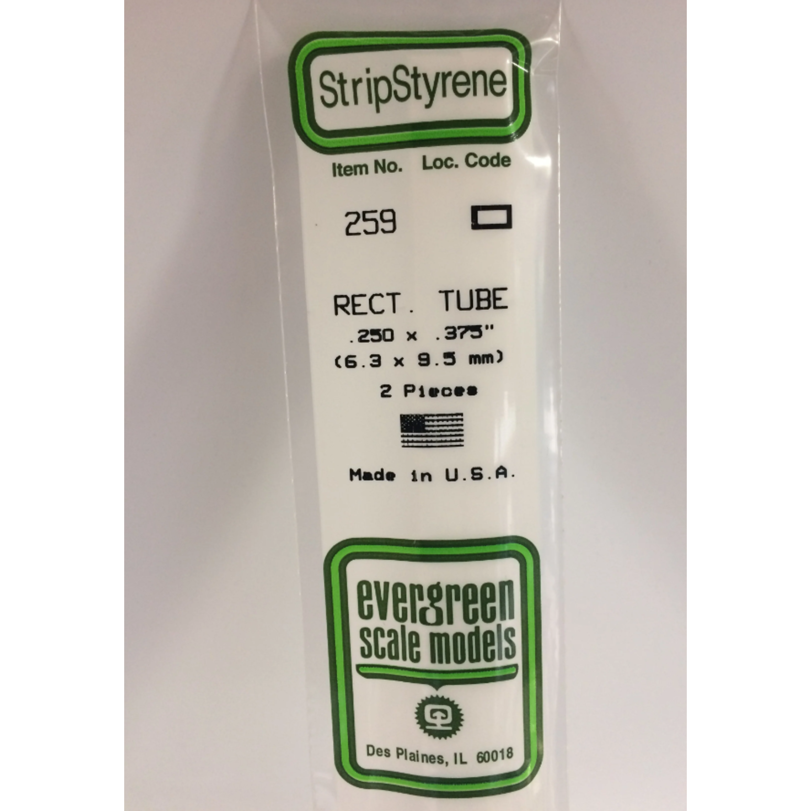 Evergreen Scale Models Evergreen 259 - .250" X .375" (6.3MM X 9.5MM) X 14" OPAQUE WHITE POLYSTYRENE RECTANGULAR TUBING (2) Pack