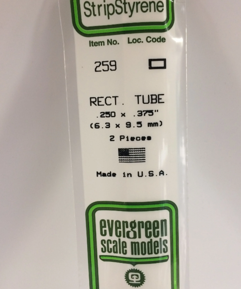 Evergreen Scale Models Evergreen 259 - .250" X .375" (6.3MM X 9.5MM) X 14" OPAQUE WHITE POLYSTYRENE RECTANGULAR TUBING (2) Pack
