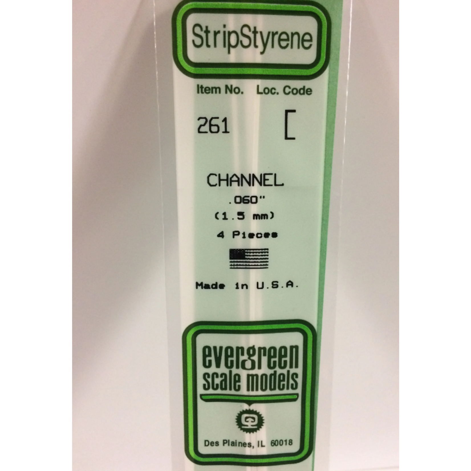 Evergreen Scale Models Evergreen 261 - .060" (1.5MM) X 14" OPAQUE WHITE POLYSTYRENE CHANNEL (4) Pack