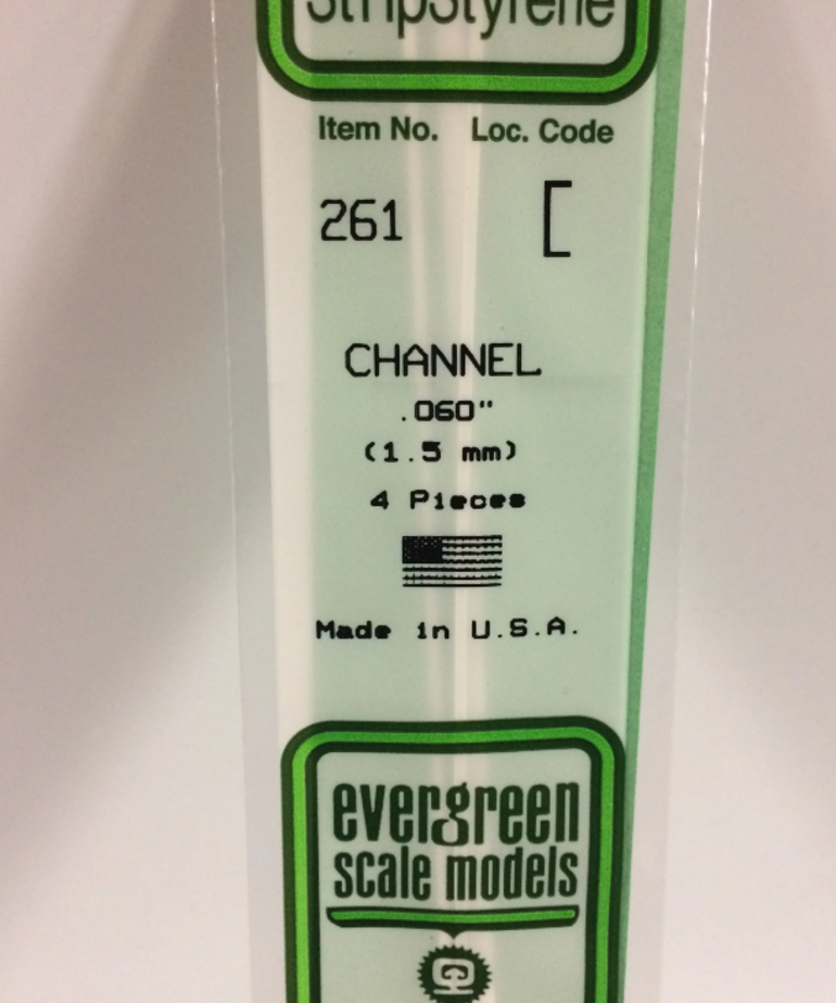 Evergreen Scale Models Evergreen 261 - .060" (1.5MM) X 14" OPAQUE WHITE POLYSTYRENE CHANNEL (4) Pack