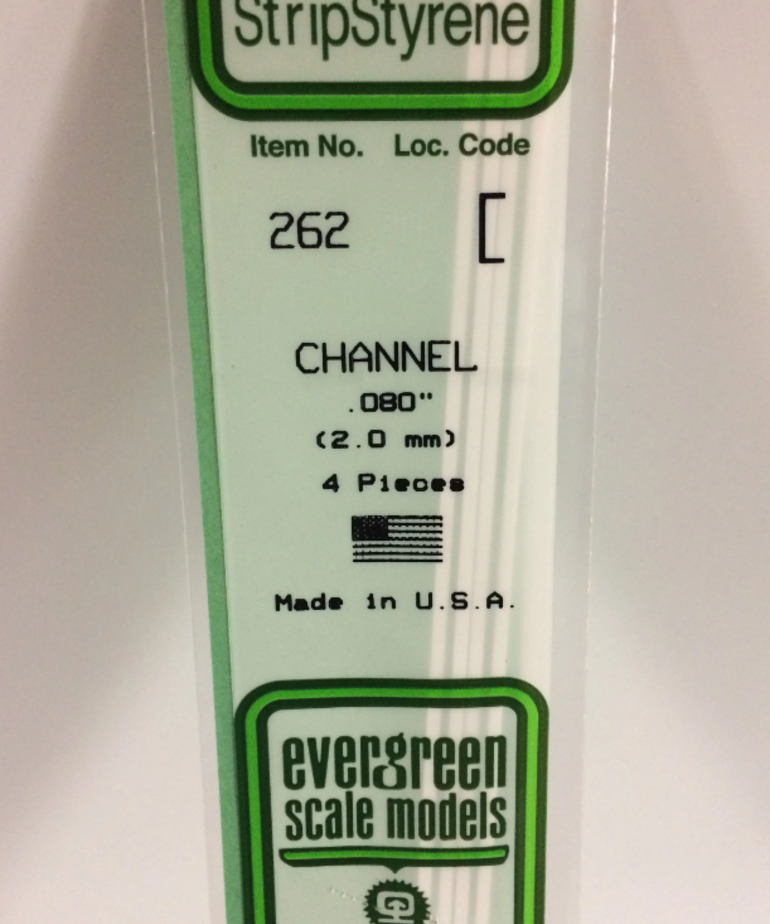 Evergreen Scale Models Evergreen 262 - .080" (2.0MM) X 14" OPAQUE WHITE POLYSTYRENE CHANNEL (4) Pack
