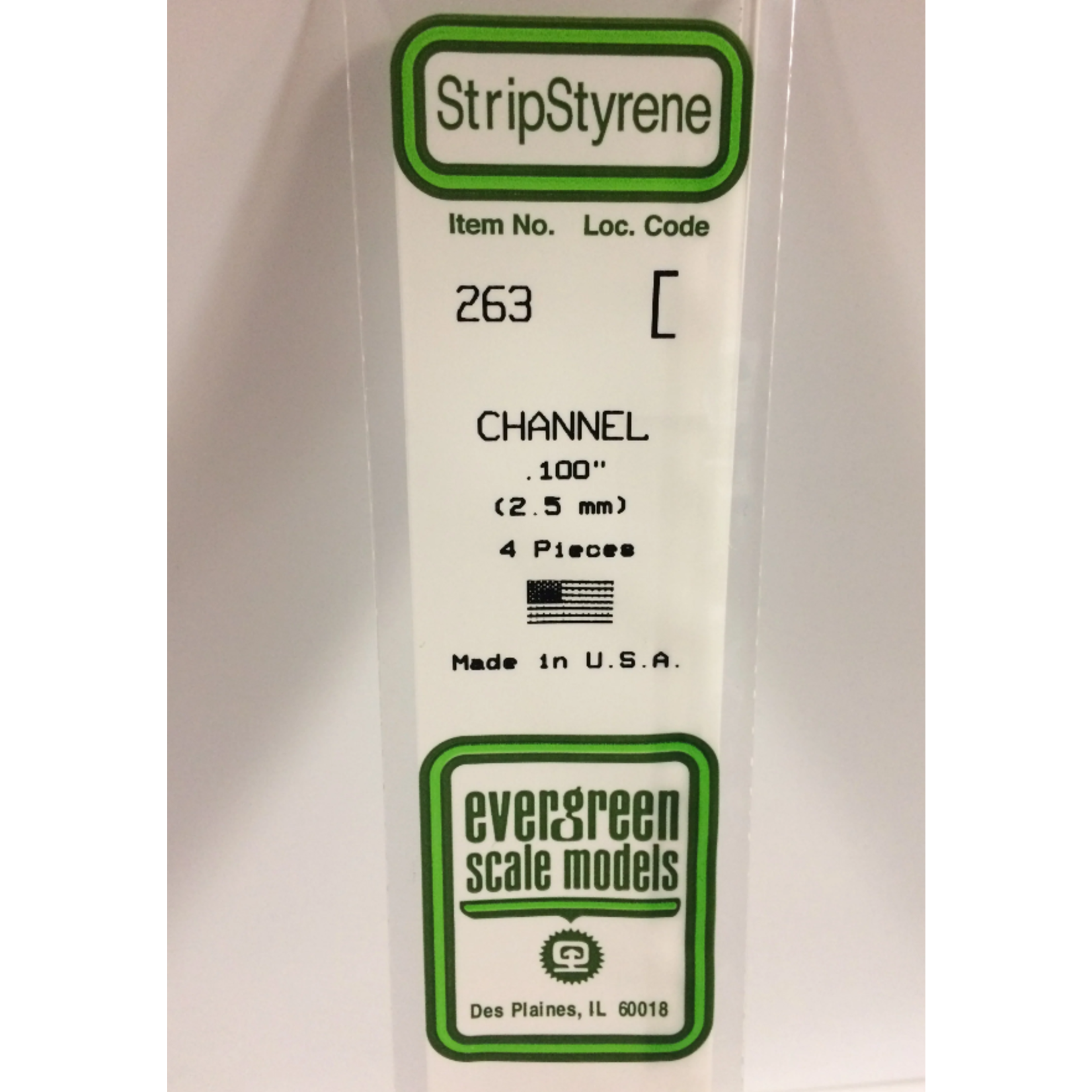 Evergreen Scale Models Evergreen 263 - .100" (2.5MM) X 14" OPAQUE WHITE POLYSTYRENE CHANNEL (4) Pack