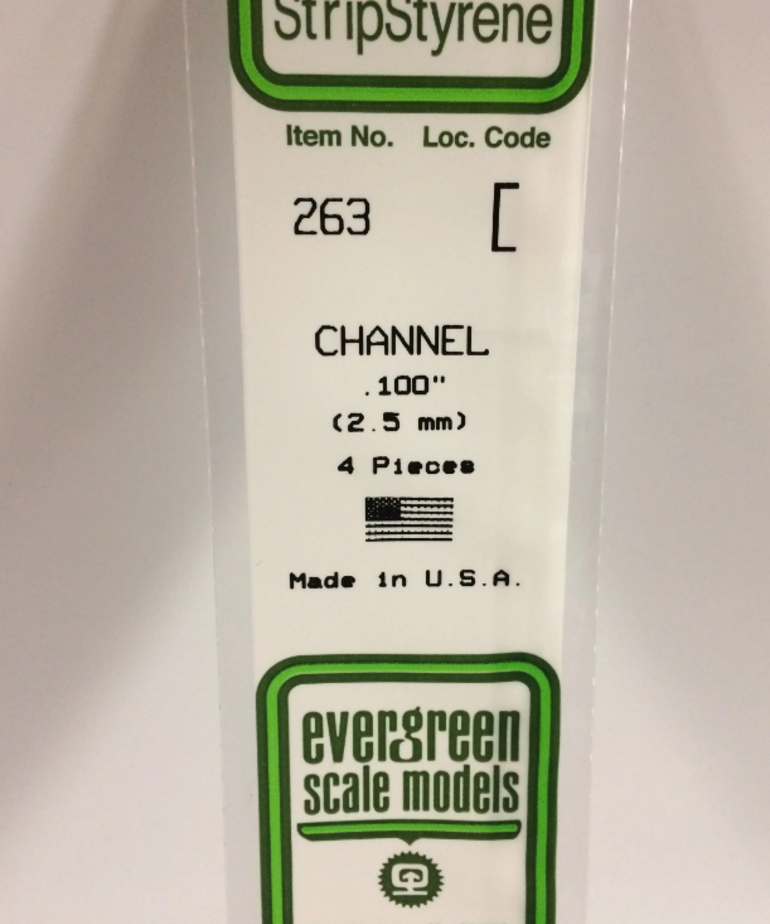Evergreen Scale Models Evergreen 263 - .100" (2.5MM) X 14" OPAQUE WHITE POLYSTYRENE CHANNEL (4) Pack