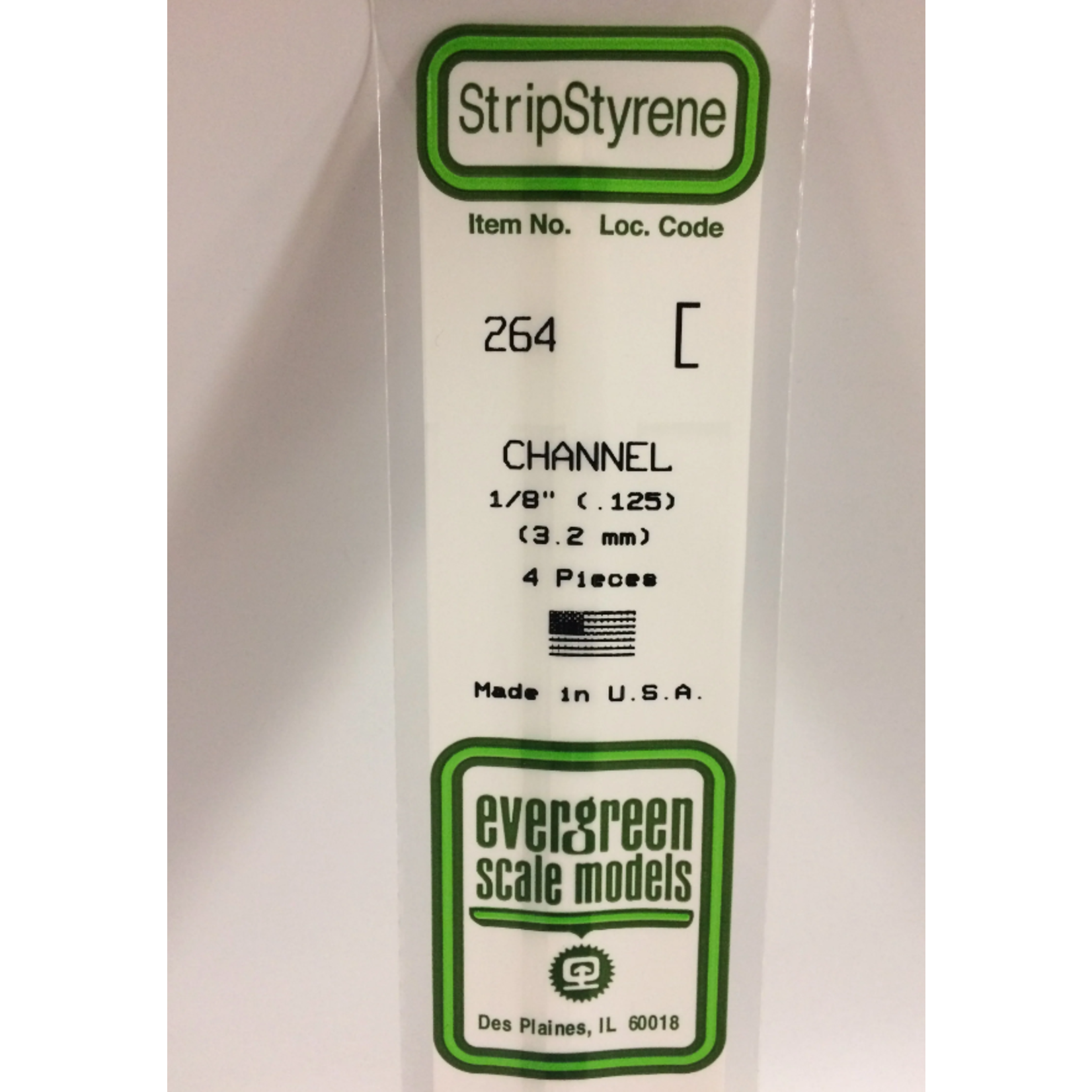 Evergreen Scale Models Evergreen 264 - .125" (3.2MM) X 14" OPAQUE WHITE POLYSTYRENE CHANNEL (4) Pack