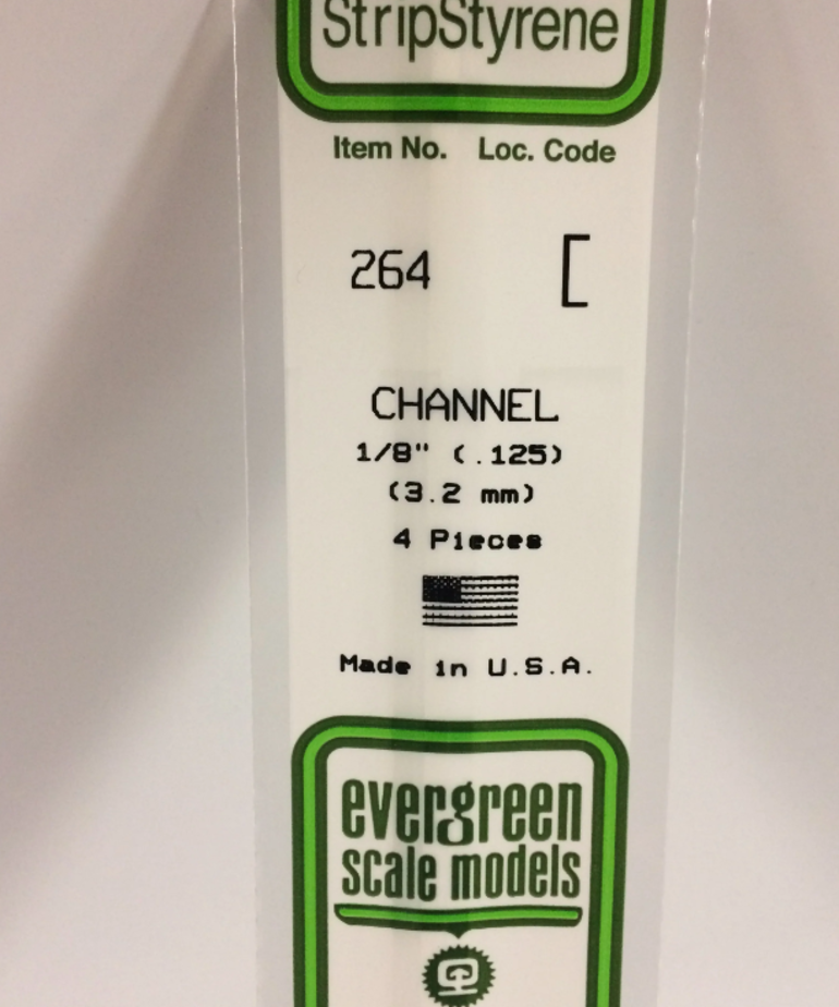 Evergreen Scale Models Evergreen 264 - .125" (3.2MM) X 14" OPAQUE WHITE POLYSTYRENE CHANNEL (4) Pack