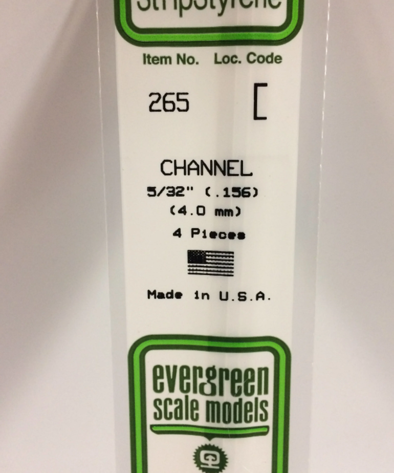 Evergreen Scale Models Evergreen 265 - .156" (3.2MM) X 14" OPAQUE WHITE POLYSTYRENE CHANNEL (4) Pack