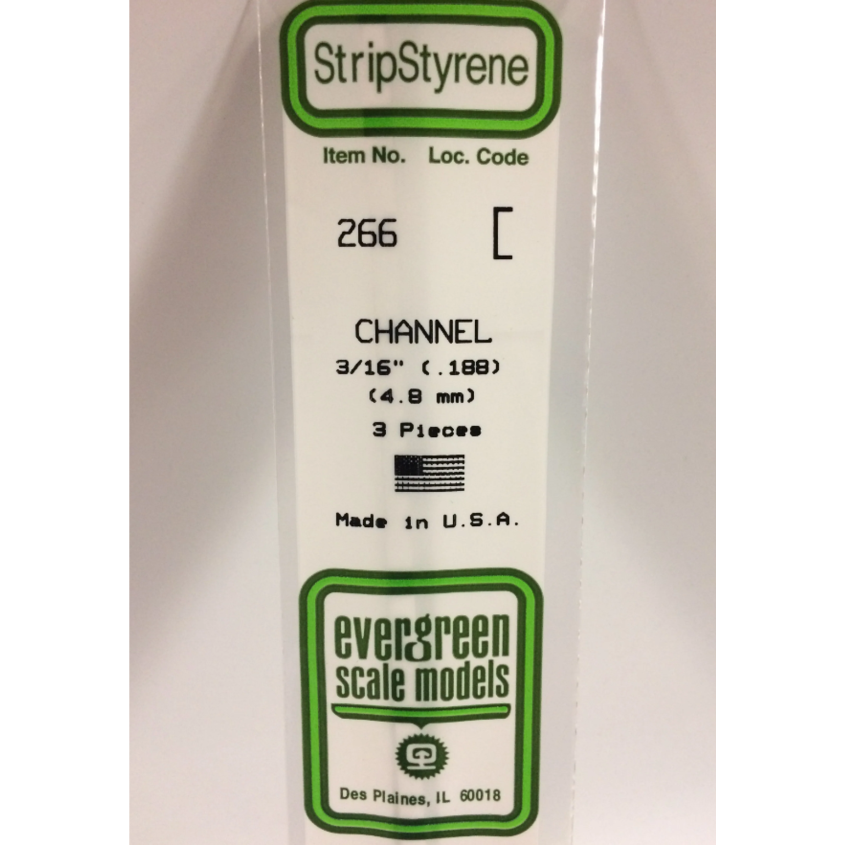 Evergreen Scale Models Evergreen 266 - .188" (4.8MM) X 14" OPAQUE WHITE POLYSTYRENE CHANNEL (3) Pack