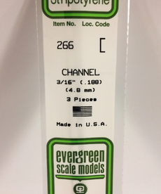 Evergreen Scale Models Evergreen 266 - .188" (4.8MM) X 14" OPAQUE WHITE POLYSTYRENE CHANNEL (3) Pack