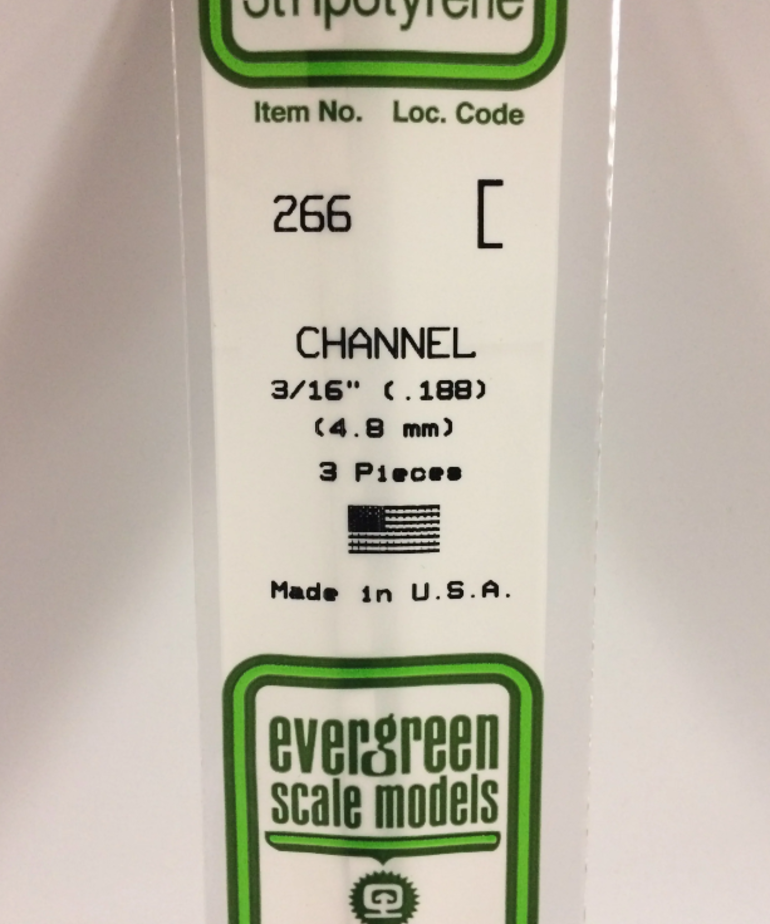 Evergreen Scale Models Evergreen 266 - .188" (4.8MM) X 14" OPAQUE WHITE POLYSTYRENE CHANNEL (3) Pack