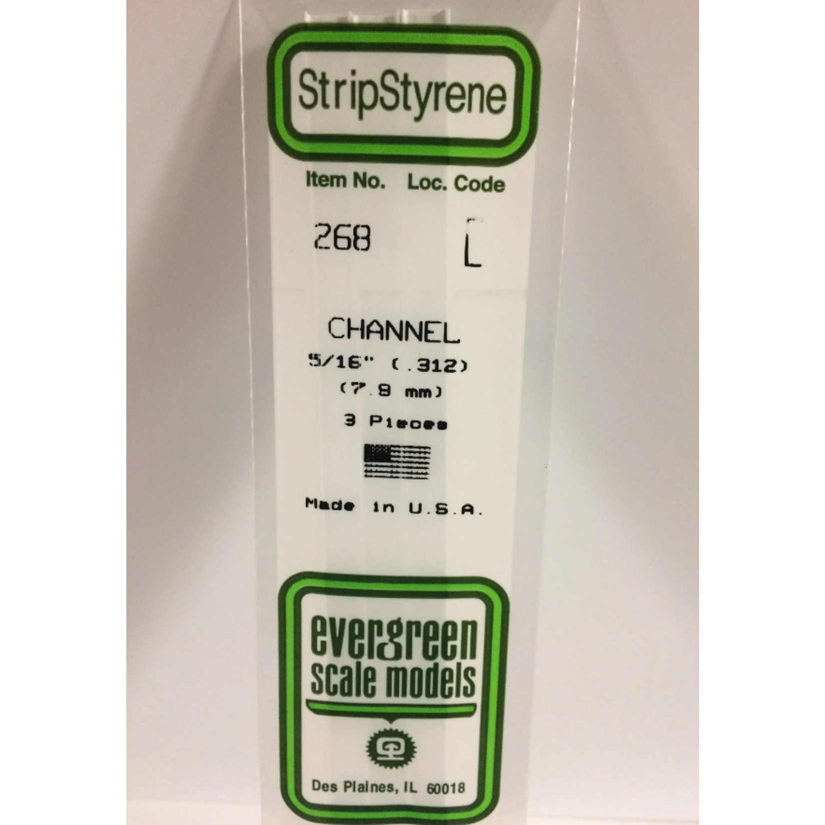 Evergreen Scale Models Evergreen 268 - .312" (7.9MM) X 14" OPAQUE WHITE POLYSTYRENE CHANNEL (3) Pack