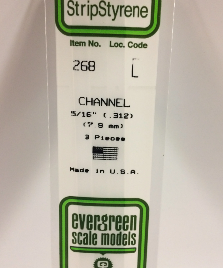 Evergreen Scale Models Evergreen 268 - .312" (7.9MM) X 14" OPAQUE WHITE POLYSTYRENE CHANNEL (3) Pack