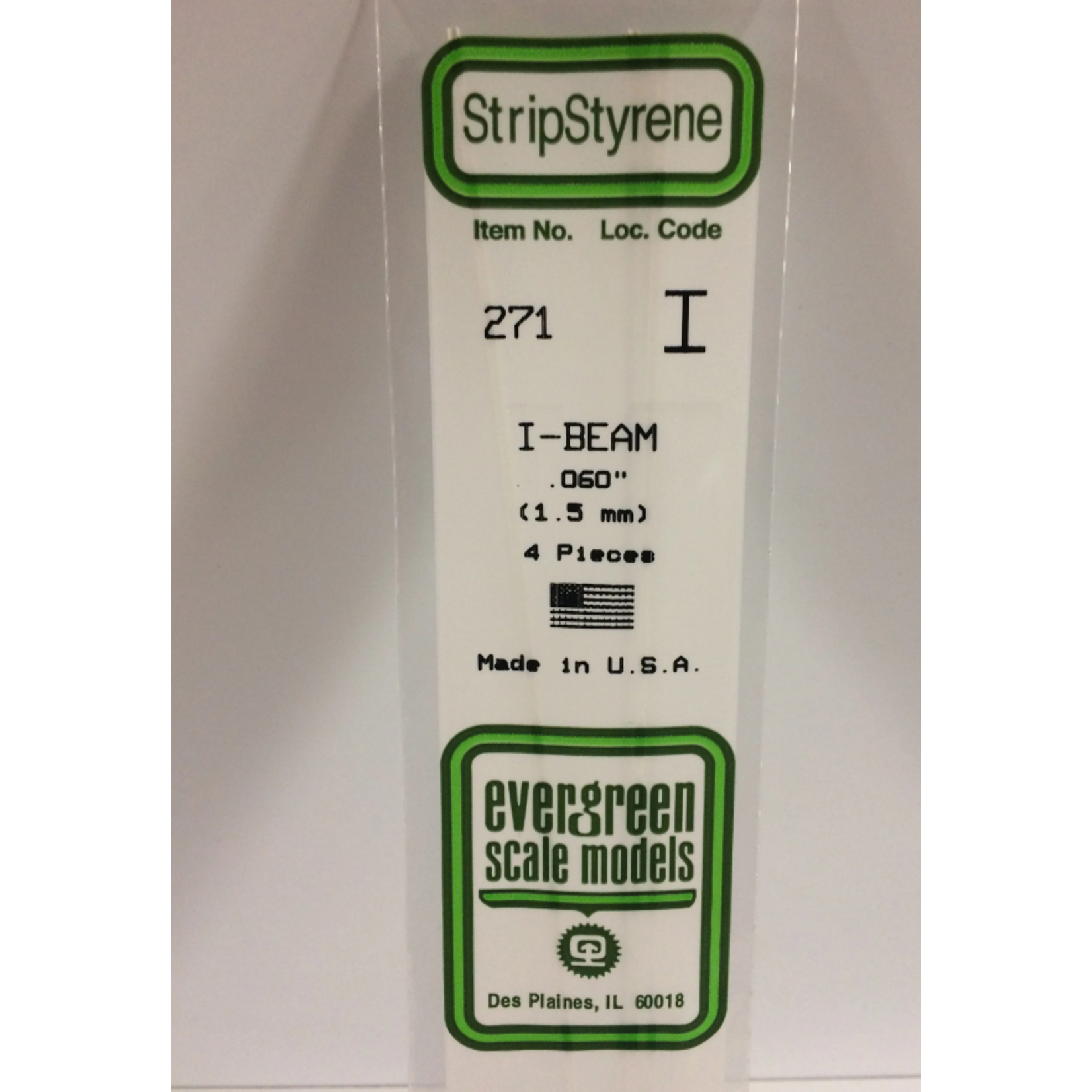 Evergreen Scale Models Evergreen 271 - 060" (1.5MM) X 14" OPAQUE WHITE POLYSTYRENE I-BEAM (4) Pack