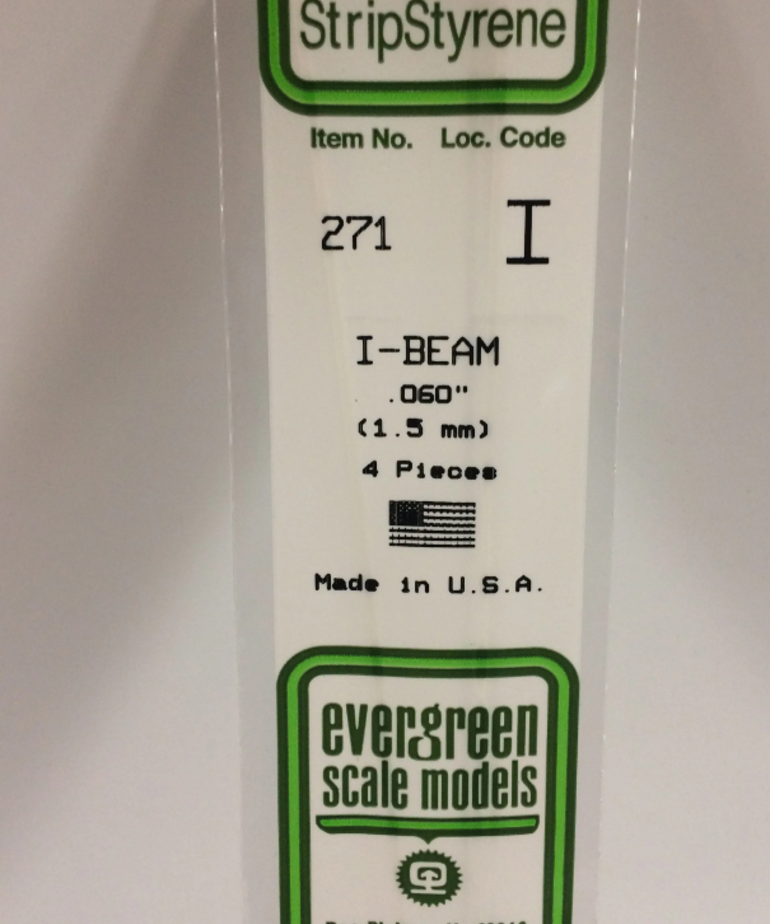 Evergreen Scale Models Evergreen 271 - 060" (1.5MM) X 14" OPAQUE WHITE POLYSTYRENE I-BEAM (4) Pack