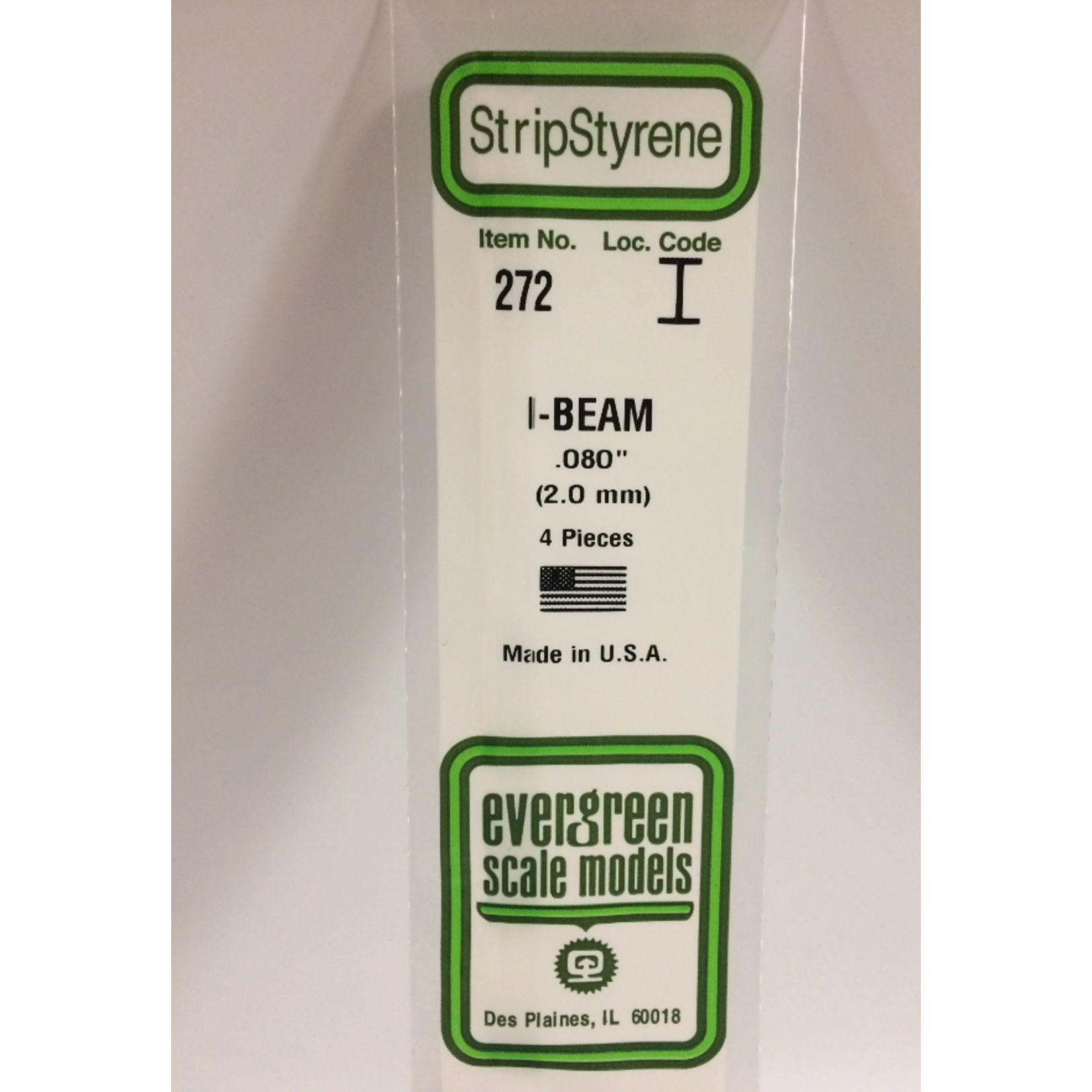 Evergreen Scale Models Evergreen 272 - 080" (2.0MM) X 14" OPAQUE WHITE POLYSTYRENE I-BEAM (4) Pack