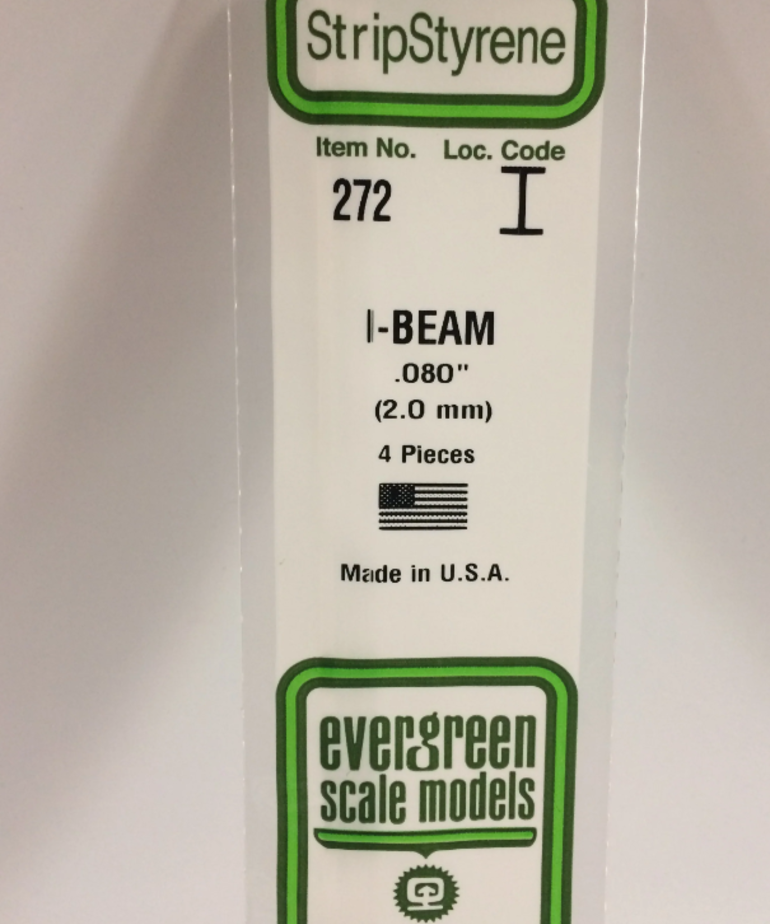 Evergreen Scale Models Evergreen 272 - 080" (2.0MM) X 14" OPAQUE WHITE POLYSTYRENE I-BEAM (4) Pack
