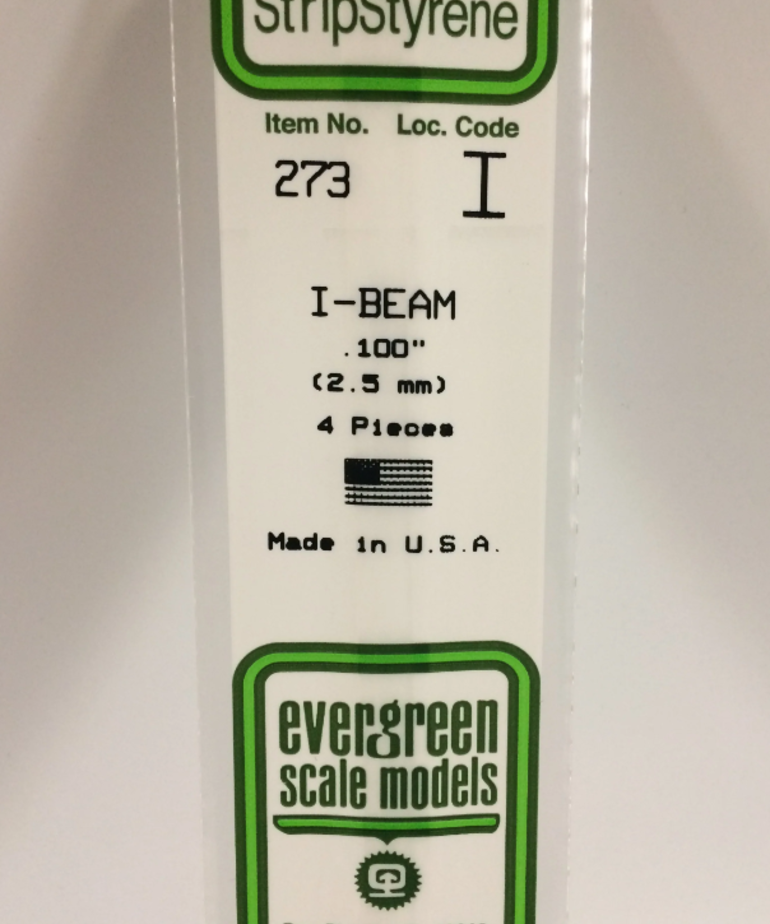 Evergreen Scale Models Evergreen 273 - 100" (2.5MM) X 14" OPAQUE WHITE POLYSTYRENE I-BEAM (4) Pack