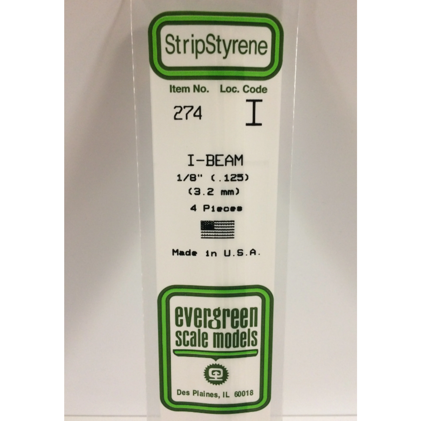 Evergreen Scale Models Evergreen 274 - 125" (3.2MM) X 14" OPAQUE WHITE POLYSTYRENE I-BEAM (4) Pack